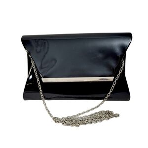 Lulu Townsend Black Patent Leather Retro Foldover Clutch